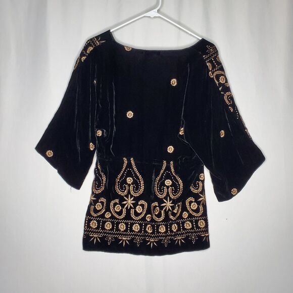 Anna Paul Designer Velvet Silk Embroidered Kimono Top Women Small Romantic Y2K - Picture 2 of 10
